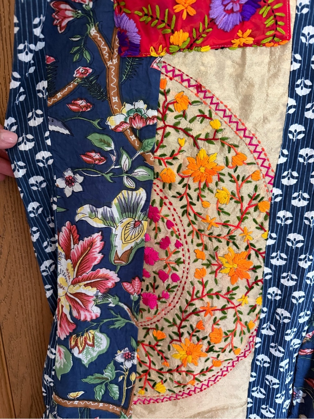Kaantha Karma Boho Patchwork Phulkari Flare Pant - Multicolor Floral-XXL - Picture 3 of 14